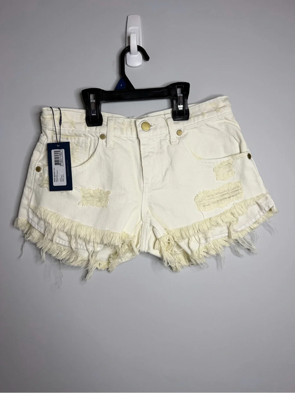 Ramy Brook White/Cream Christy Boyfriend Distressed Fringe Denim Shorts